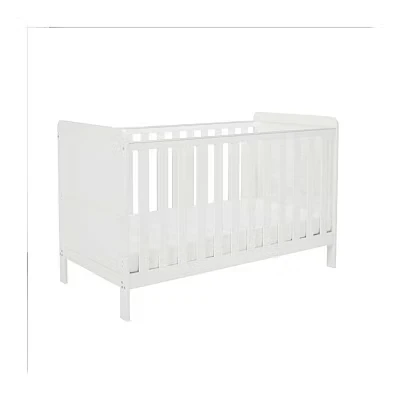 Image of Babymore Caro Urban Cot Bed White Convertible to Toddler Up 5 Years, 3 Adjustable Mattress Base Positions, Baby With Protective Teething Rails Not Included