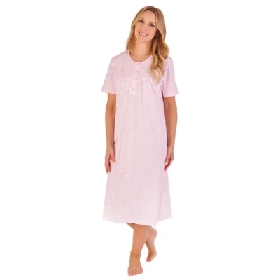 Image of Slenderella Edelweiss Short Sleeve Cotton Jersey 42 Inch Nightdress (24/26, pink)
