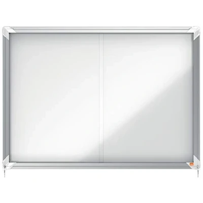 Image of Nobo Magnetic Lockable Notice Board With Sliding Glass Door, 8 x A4, Premium Plus, White, 1902569