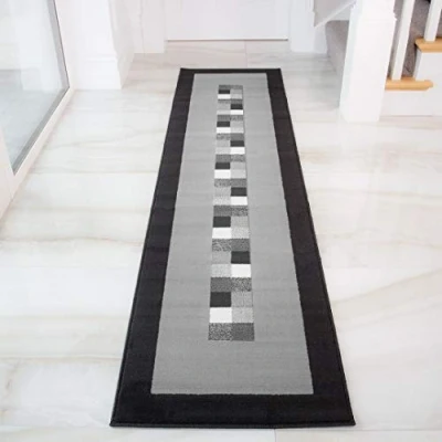 Image of Modern Black &amp; Grey Runner Rug Living Room Area Hallway Rugs 70cm x 300cm