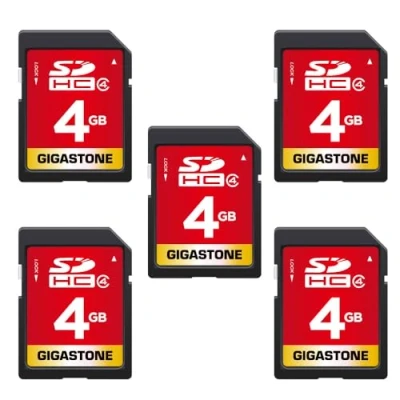 Image of Gigastone SD Card 4GB 5 Pack, High Speed Full HD Video Memory Card, Compatible with Canon Nikon Sony Pentax Kodak Olympus Panasonic Digital Camera, UHS I SDHC