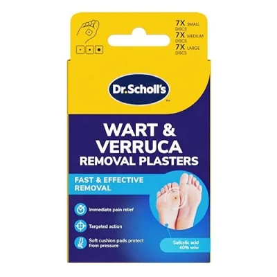 Image of Dr. Scholl&#039;s Wart and Verruca Removal Plasters, Pack of 21, Fast Effective Treatment Remover, Immediate Pain Relief, Washproof Plasters