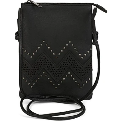 Image of styleBREAKER mini bag shoulder with zigzag cutout pattern and studs, bag, ladies 02012211, Colour:Taupe