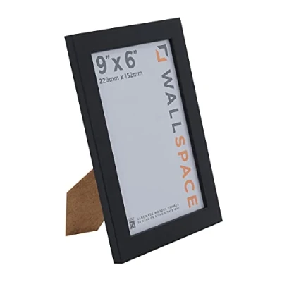Image of Wall Space 9x6 Black Frame Picture Solid Wood 6x9 Frames 9 x 6 inch Wooden Photo with REAL GLASS