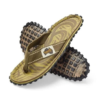 Image of Gumbies Islander Flip Flops Unisex Classic Canvas with Recycled Rubber Outsole &amp; Cotton Footbed Contoured, Lightweight Everyday Comfortable Khaki G EU 42