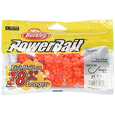 Image of Berkley PowerBait Trout/Steelhead Egg Clusters Fishing Bait, Fluorescent Orange, Irresistible Scent &amp; Flavor, Natural Presentation, Ideal for Trout, Steelhead, Salmon and More