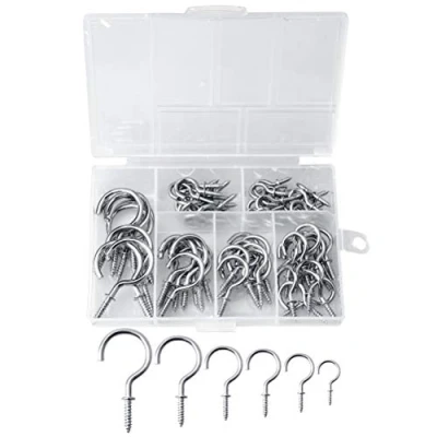 Image of nuoshen 75 Pieces Multi Size Ceiling Hooks,Nickel Plated Metal Screw in Cup Hook