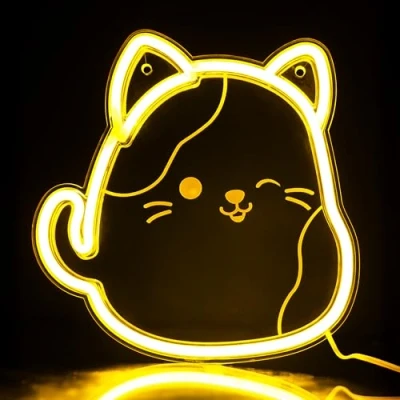 Image of Fizz Creations Squishmallows Cam the Cat Neon Wall Light Officially Licensed USB Powered Vibrant Yellow Mount Options Mood Light. LED Lights Effect