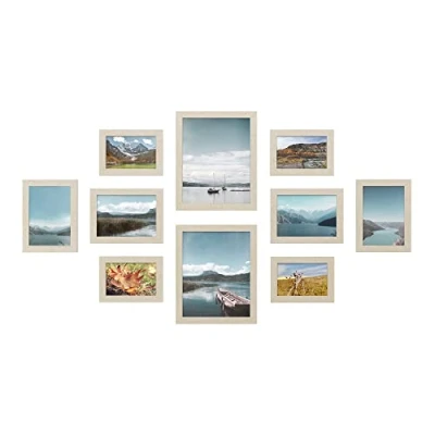 Image of SONGMICS Set of 10 Picture Frames, Two 20 x 25 cm (8 Inches), Four 13 18 (5 7 15 (4 6 Plastic Front, MDF, Natural Beige RPF310N02