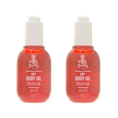 Image of Sol Beauty Dry Body Oil Watermelon Scent, Helps Hydrate and Soften Skin, Vegan Friendly Light Moisturiser 2 x 45ml
