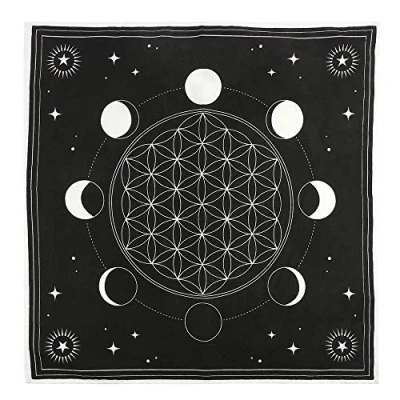 Image of Mystical Black &amp; White Cotton Pentagram Altar Cloth 70cm x (1 Pc.) Premium Quality Cotton, Multi Purpose Decor Accent Perfect for Home, Rituals Spiritual Practice