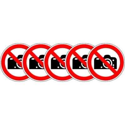 Image of ISO Safety Label Sign International No Photography Symbol Self Adhesive Sticker 100mm Diameter (Pack of 5 Stickers)