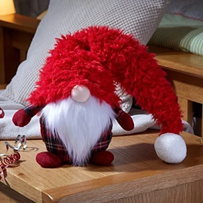 Image of Marco Paul Christmas 40cm Red Santa Gonk Furry Fabric Soft Touch Plush Festive Decorations Indoor Ornament Novelty Nordic Xmas Home Decoration Winter Figure