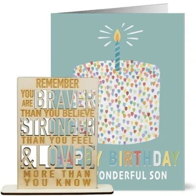 Image of Birthday Card for Son with Special Wooden Reminder Message Keepsake (Son)