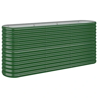 Image of vidaXL Green Garden Raised Bed Powder Coated Steel Planter Pot, Wide Soil Container for Outdoor Use, Oval Shape, Durable Design Gardens, Patios, Balconies