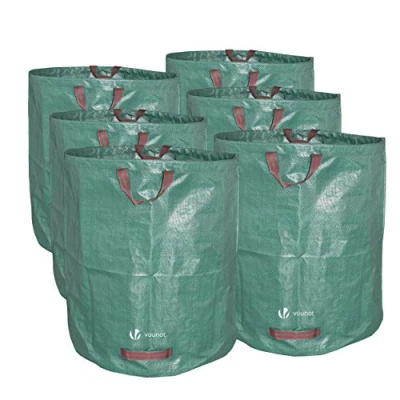 Image of VOUNOT Set of 6 Garden Waste Bags, 272 L Heavy Duty Refuse Bags with Handles, Reusable Large Green