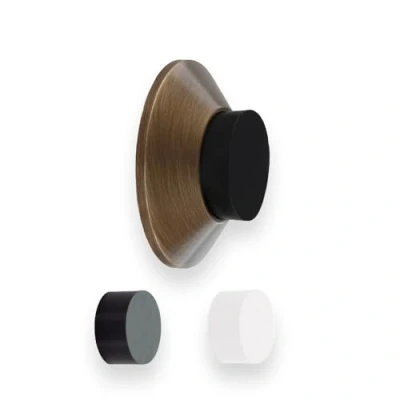 Image of Evi Herrajes Adhesive Door Stop Wall Fitting 35x15mm Brass Leather Conical Design Two Rubber Bands Included or Screw Installation