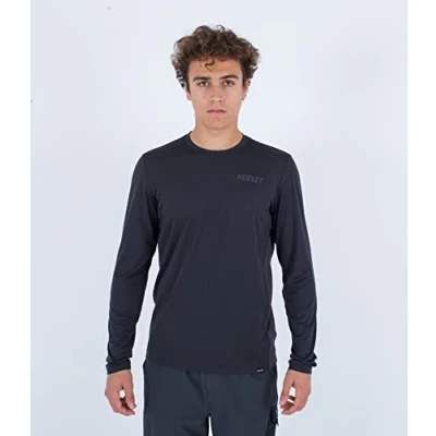Image of Hurley Men&#039;s Dri Easton UPF L/S Top Rash Protection Shirt, Heather Black, S