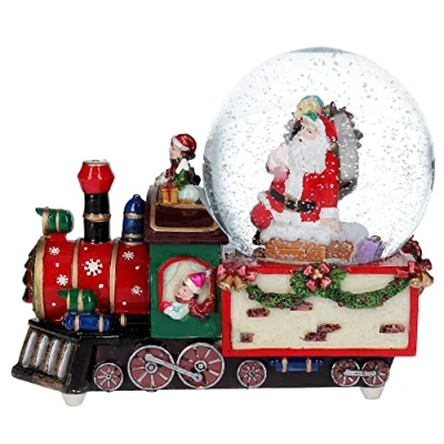 Image of Gisela Graham Santa Train Musical Snow Globe christmas Dome We wish you a Merry