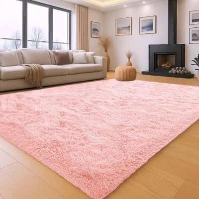 Image of Aspire Homeware Rugs Living Room Pink Area 160x230cm for Bedroom Anti Slip Modern Super Soft Thick Pile Fluffy Shaggy Rug Non Shedding