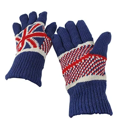Image of No.1 Gifts [UK SELLER] Unisex Union Jack Bobble Beanie Hat &amp; Full Fingered Gloves Winter Scarf Sets (Gloves)