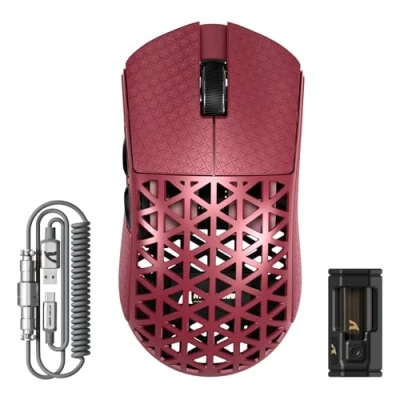 Image of ATTACK SHARK R5 Ultra Carbon Fiber 8000Hz Wireless Gaming Mouse, 39g SUPERLIGHT, 42000DPI, PAW3950MAX Sensor, Nordic 52840 Chip, Bluetooth/2.4G/USB C Wired Mice with Coiled Cable, for PC/Mac, Red