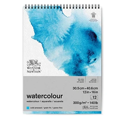 Image of Winsor and Newton Watercolour Paper Pad, 30.5 x 40.6 cm, 12 Sheets, 300 g/m�, Spiral Bound, Cold Pressed, Acid , Mixture of 25 Percent Cotton Cellulose Fibres, Natural White