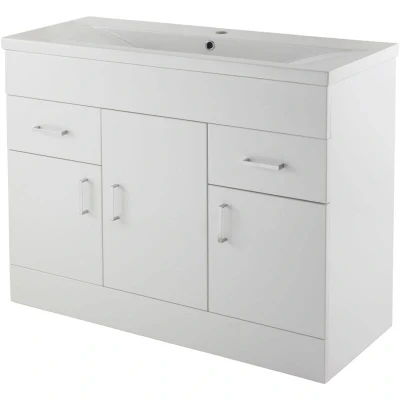 Image of Nuie Eden Gloss White 1000mm Floor Standing Vanity Unit with 18mm Profile Basin VTMW1000