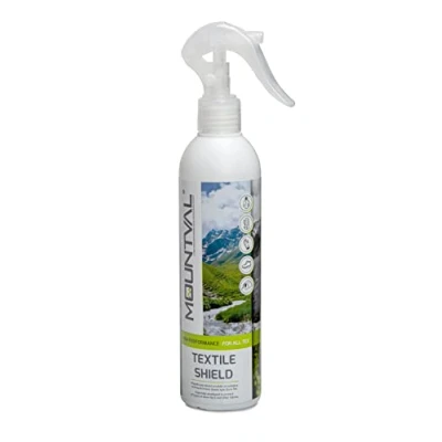 Image of Mountval Textile Shield, spray on waterproofer for wet weather and hiking garments, pleasant smell, works with GORE TEX, without solvent, Transparent, 300ml 10.15 fl. oz., Transparent Neutral