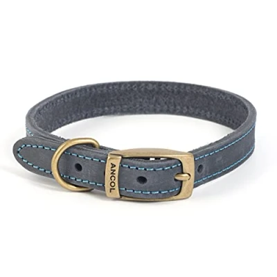 Image of Ancol Timberwolf Comfortable Durable Leather Blue Dog Collar Pet Training Accessory 26 31 cm, Size 2