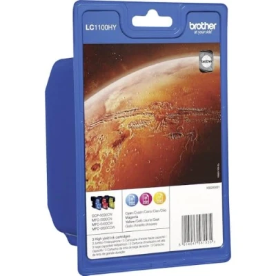 Image of Brother LC 1100HYC/LC 1100HYM/LC 1100HYY Inkjet Cartridge, Cyan/Magenta/Yellow, Multi Pack, High Yield, Includes 3 x Cartridges, Genuine Supplies