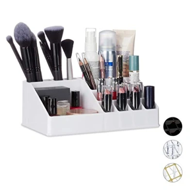 Image of Relaxdays Cosmetic Organiser, Makeup Kit for Lipstick, Nail Polish, Acrylic Jewellery Stand, White