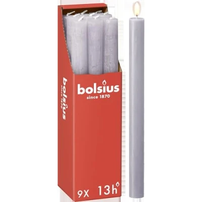 Image of Bolsius Tapered Dinner Pillar Candles Lavender Pack of 9 Long Burning Time 13 Hours Household Candle Interior Decoration Unscented Includes Natural Vegan Wax 27 x 2.3 cm