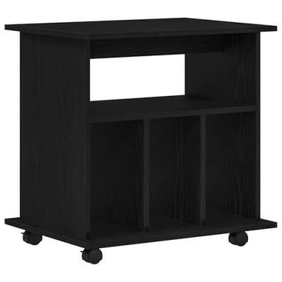 Image of vidaXL Rolling Cabinet Black Oak Multi Use Storage on Wheels/Casters for Office/Bedroom Durable Engineered Wood Minimalist Design