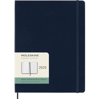 Image of Moleskine Weekly Planner, Agenda with Space for Notes 12 Months 2025, Hard Cover and Elastic Closure, Sapphire Blue Color, Extra Large Format 19x25 cm