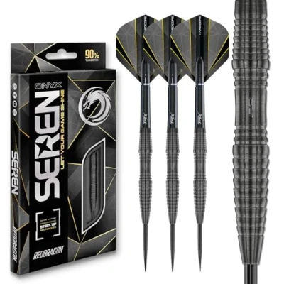 Image of RED DRAGON Darts Seren Onyx 3 24g 90% Tungsten Professional Steel tip Set with Dart Flights and Shafts (Stems)