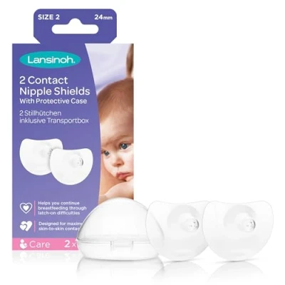 Image of Lansinoh Contact Nipple Shields for Breastfeeding + Case Size : Large 24mm 2 pack BPA free Nursing Breast Shield Cups Feeding Latch Support Protection Maternity New Mum Essentials