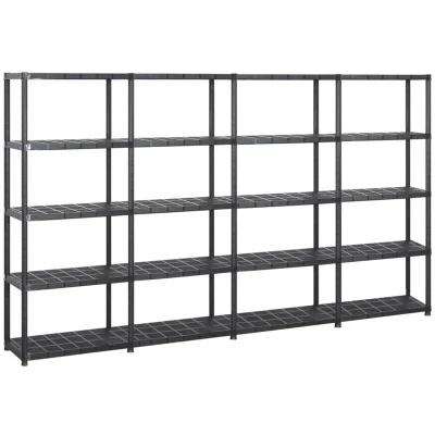 Image of vidaXL Storage Shelf 5 Tier Black 284x38x170 cm Plastic