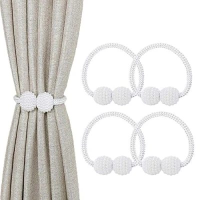 Image of Magnetic Curtain Tie Backs, Clips Rope Holder Buckles Small Bead Buckle Holders for Home Office Hotel Window Decoration (4 PACK, White)