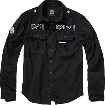 Image of Brandit Men&#039;s Iron Maiden Vintage Shirt Long Sleeve Eddy, Black, L