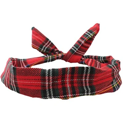 Image of Wire Headband Retro Wired Head Scarf Rockabilly Hair Band Wrap Vintage Tartan Red by Cherry on Top