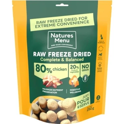 Image of Natures Menu Raw Freeze Dried Dog Food Complete &amp; Balanced 80/20 All Pack Sizes Flavours (250g x 5, Chicken)