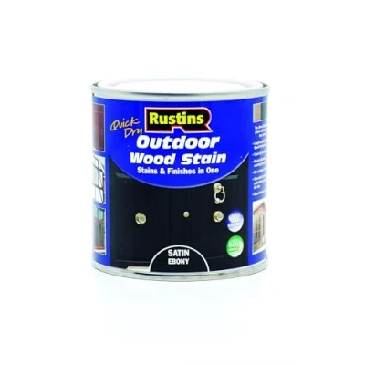Image of Rustins Quick Dry Outdoor Wood Stain Ebony 250ml Durable and Weather Resistant Finish, Fast Drying, Vibrant Color for Decks, Fences, &amp; Furniture, Available in Many Shades