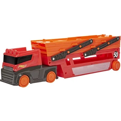 Image of Hot Wheels Mega Hauler with Storage for Up To 50 1:64 scale cars ages 3 and Older 50th Anniversary Graphics, GWT37