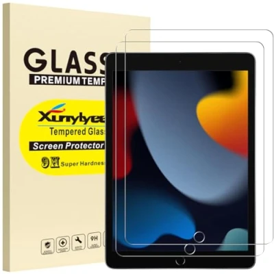 Image of XunyLyee [2 Pack Tempered Glass Screen Protector for iPad 9th/ 8th/ 7th Generation (10.2 Inch, 2021/2020/ 2019 Released) Bubble Free Easy Installation