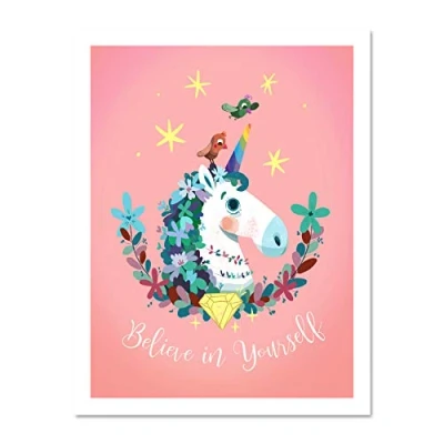 Image of Wee Blue Coo Unicorn Believe In Yourself Wall Large Framed Art Print Poster Decor 18x24 inch