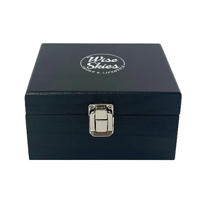 Image of Wise Skies Wooden Rolling Box Boxes with Hinged Lids Tray Storage (Mini Black)