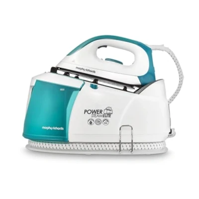 Image of Morphy Richards Power Steam Elite Generator Iron, Ceramic Non stick Soleplate, Auto Clean, 170g Output, 4.5 Bar, Detachable 1.35L Water Tank, 1.8m Cord, 2400W, White/Green, 332014