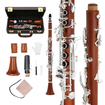 Image of Yinfente Intermediate Eb key Clarinet Rosewood Solid wood Silver Plate 17 Case + Reeds Pads (Eb key)