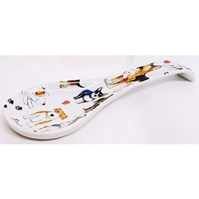 Image of fromeuropewithlove Dogs Spoon Rest Ceramic Porcelain Collage Small Teabag Tidy Hand Decorated in UK